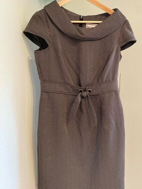 Karin Stevens Heather Gray Midi Sheath Dress with Tie Waist
